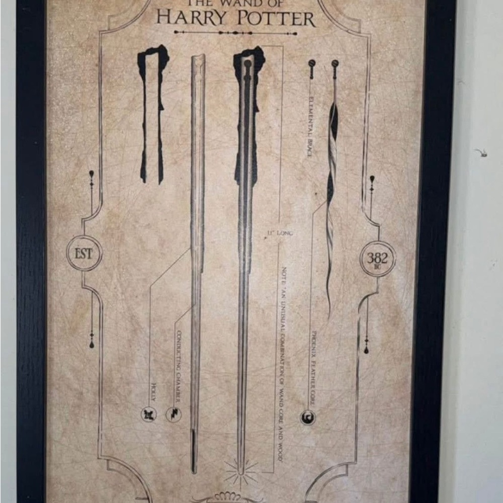 Harry Potter Wand Diagram Framed Art - Black Frame, Beige Print